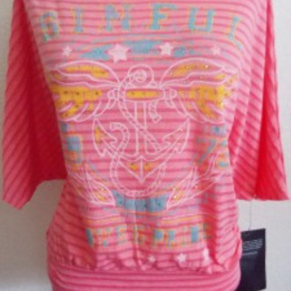 SINFUL BY AFFLICTION SIZE MEDIUM "LOVE & PRIDE" PINK DOLMAN SLEEVE UPRISING TOP - Picture 6 of 9